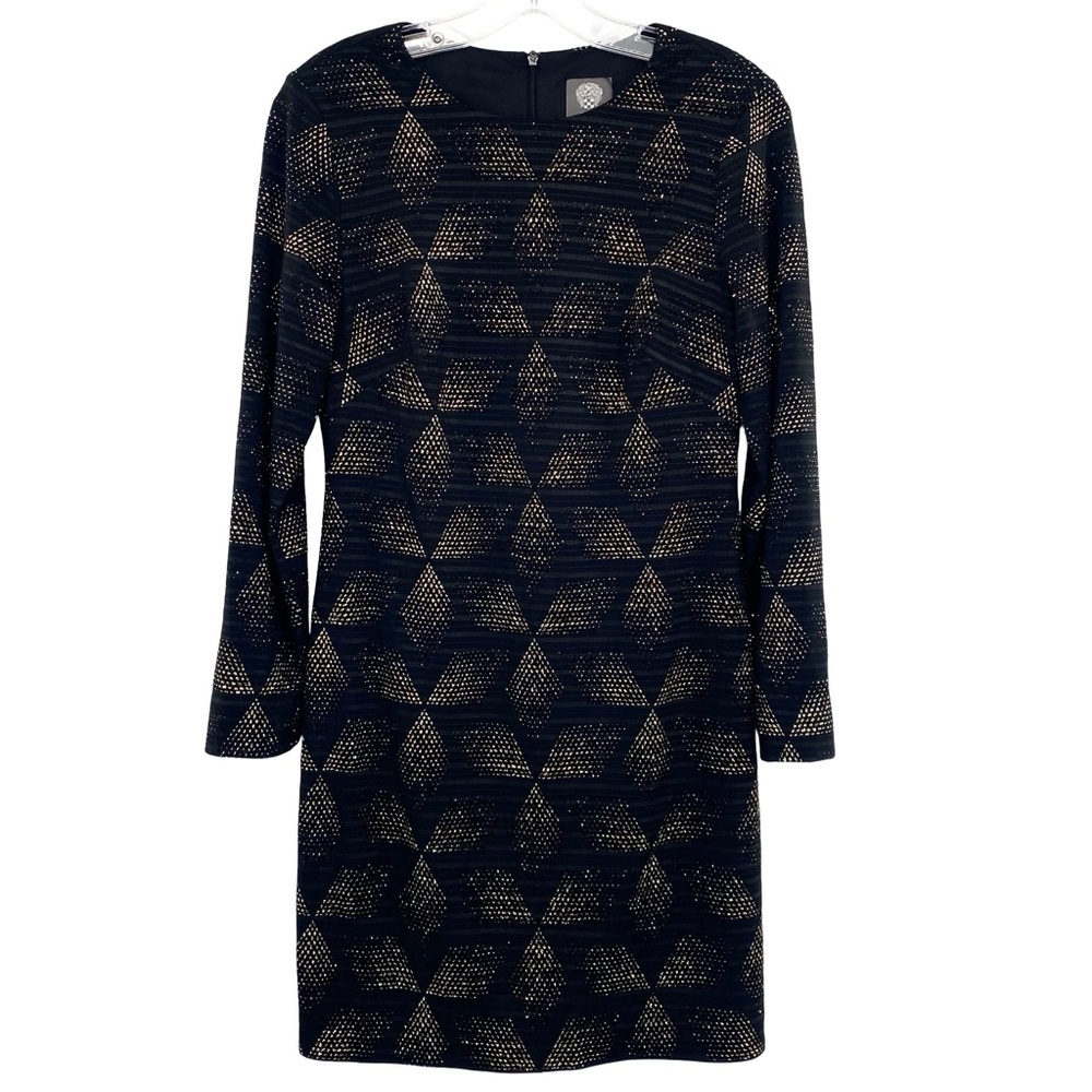 Vince Camuto Shimmer After 5 Cocktail Dress in Black and Gold Sheath